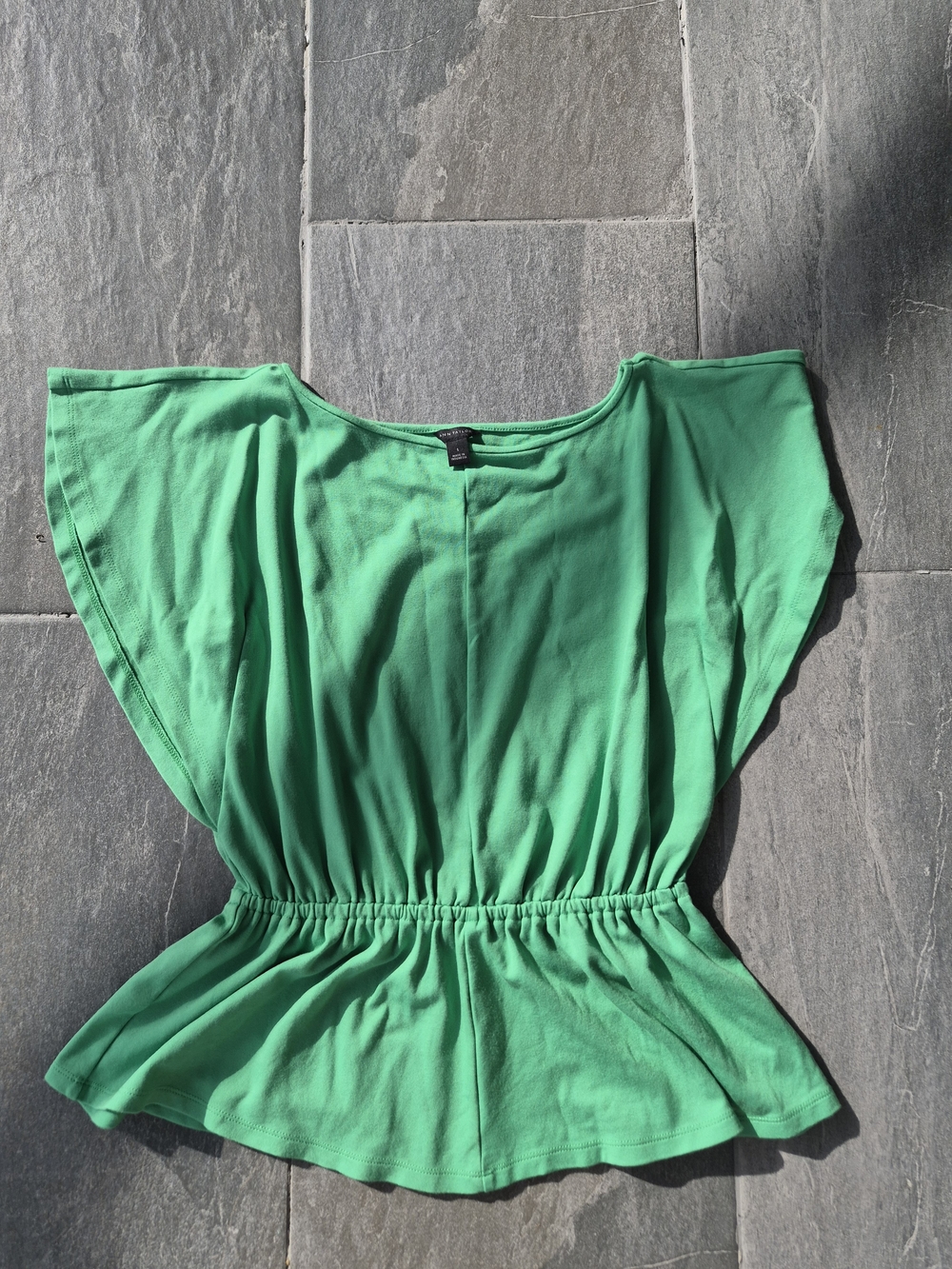 Ann Taylor Bright Green Flutter-Sleeve Elastic-Waist Tunic